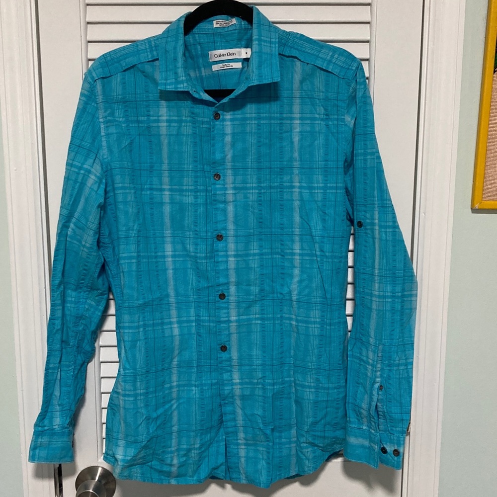 Calvin Klein Blue Plaid Men's Shirt